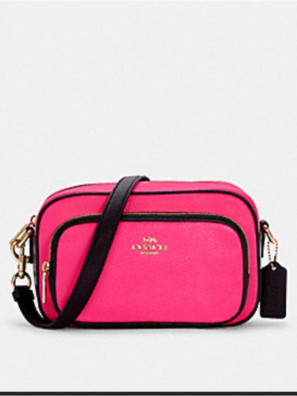 Coach Court Camera Bag Neon Fluorescent Hot Pink Black Leather C6078